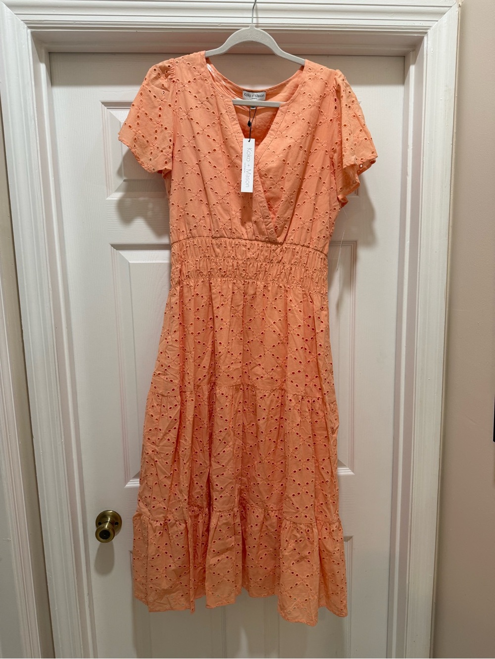 NWT Koko + Mason Los Angeles Peach Eyelet Midi Dress – Size Large